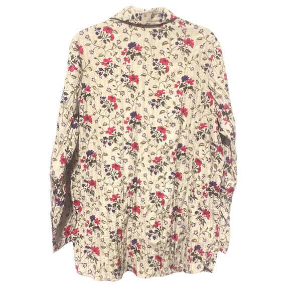 JMS Crinkle Gauze Floral Long Sleeve Button Down Shirt Blouse Large - Picture 3 of 7